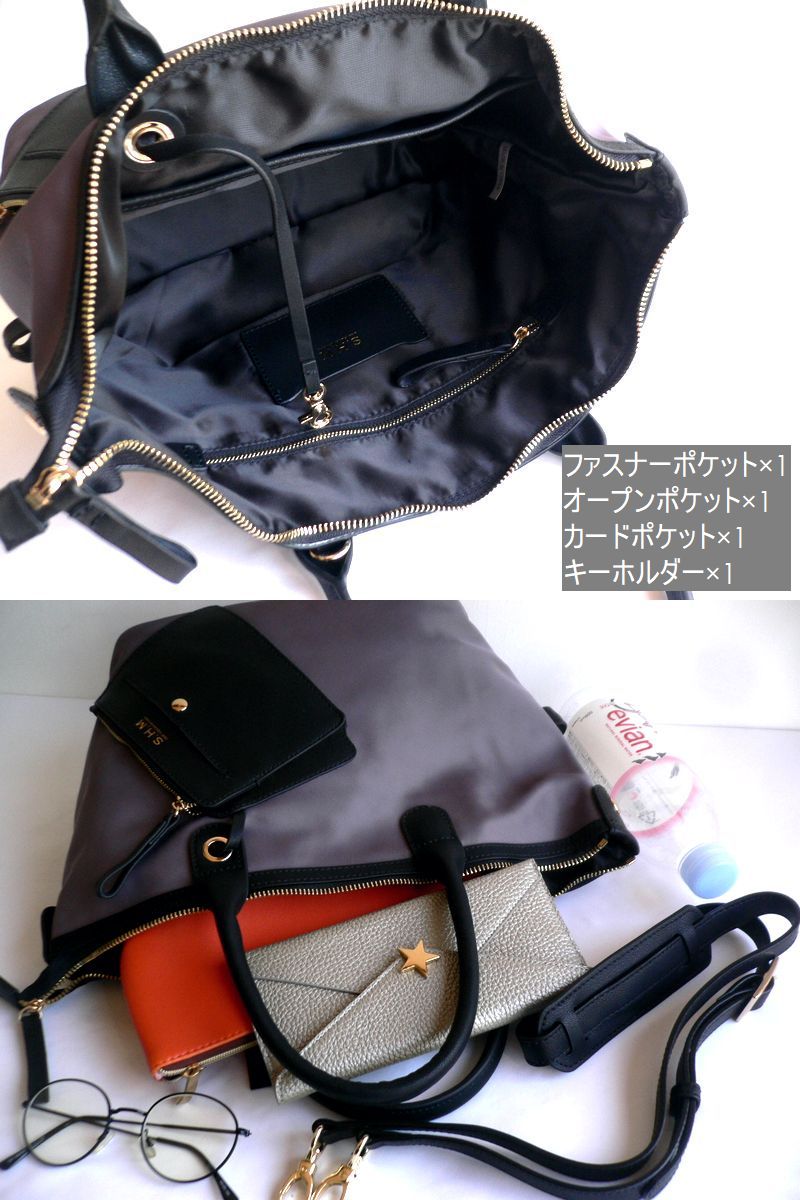 美品　サンヒデアキミハラ　牛革アクセントボストンバッグ　ネイビー 美品 サンヒデアキミハラ 牛革アクセントボストンバッグ