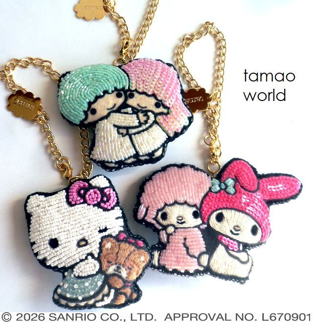マイメロディ マスコット チャーム ブローチ 45周年記念 tamao world（タマオワールド） スパンコール 刺繍 バッグチャーム