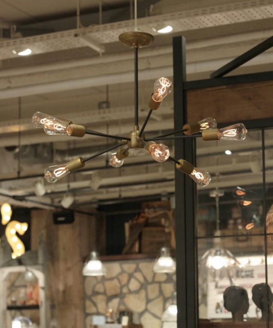 ACME Furniture アクメファニチャー SOLID BRASS LAMP 9ARM BK PIPE ソリッドブラス ペンダントランプ  9アーム パイプ ブラック