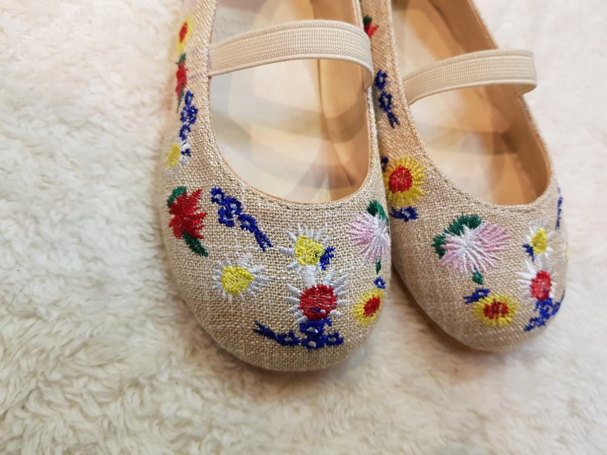 バレエシューズ キッズ 花柄 刺繍/フラットシューズ レディース 子供 お揃い/靴 子供用 ナチュラル 春/靴 ペタンコ キッズ ママ