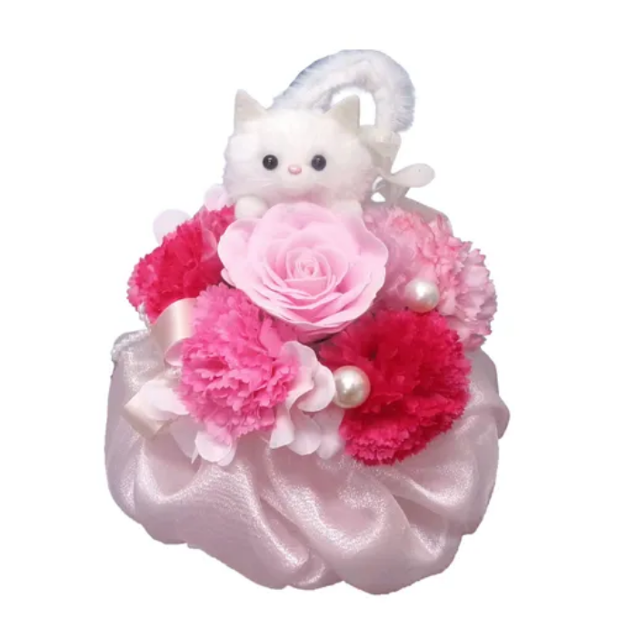 ソープフラワー ふわふわネコエアリーアレンジ 猫 ぬいぐるみ 造花