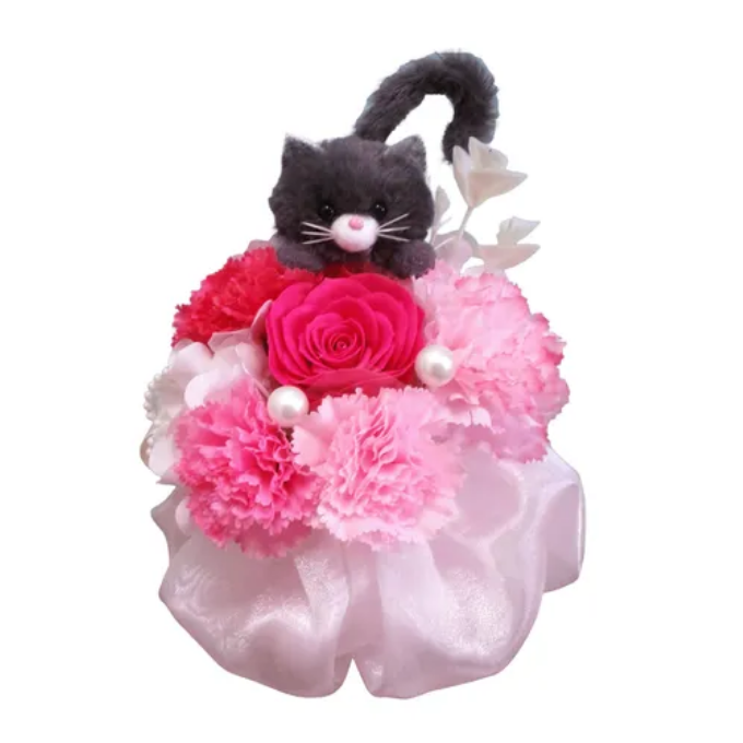 ソープフラワー ふわふわネコエアリーアレンジ 猫 ぬいぐるみ 造花