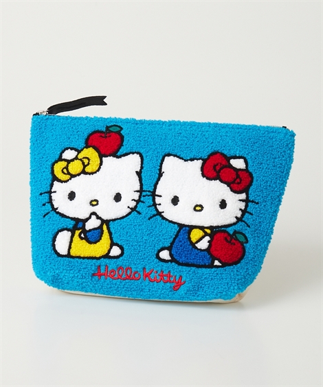 ハローキティ バッグ（鞄） さがらポーチ Hello Kitty サンリオ さがら刺しゅう キャラクターポーチ 化粧ポーチ 小物入れ (アクア ...