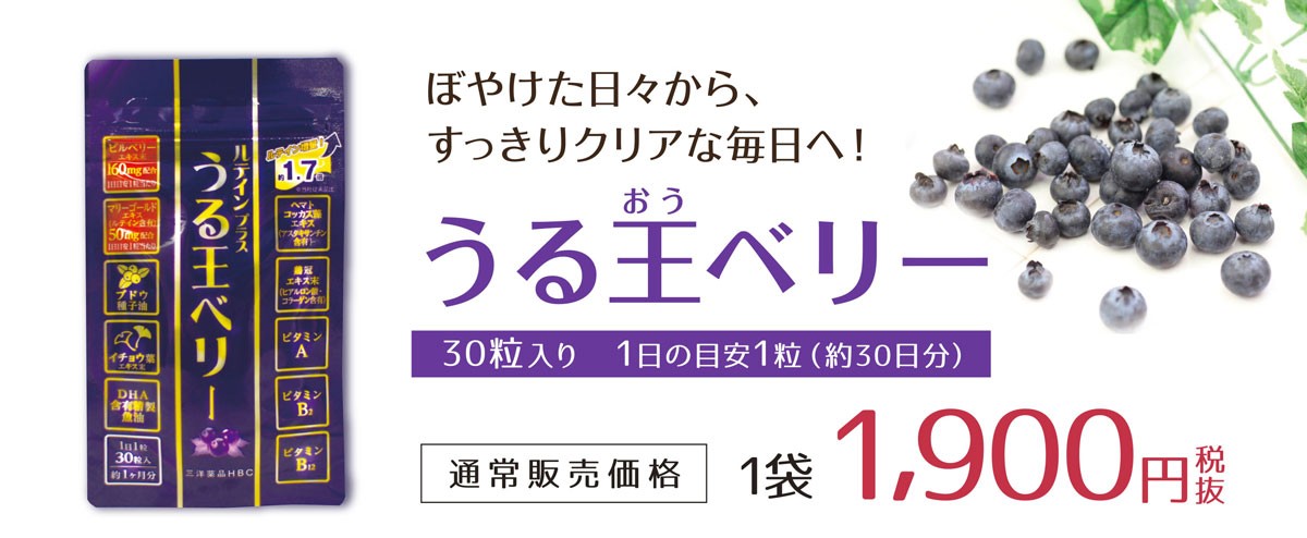 うる王ベリー 極 30粒/袋 約一ヶ月分 北欧産ブルーベリー