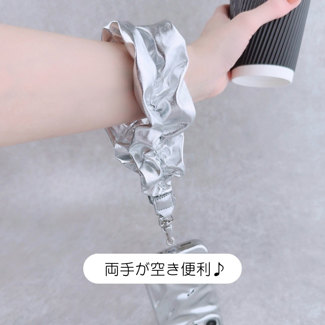 シュシュストラップ スマホストラップ おしゃれ シルバー ブラック