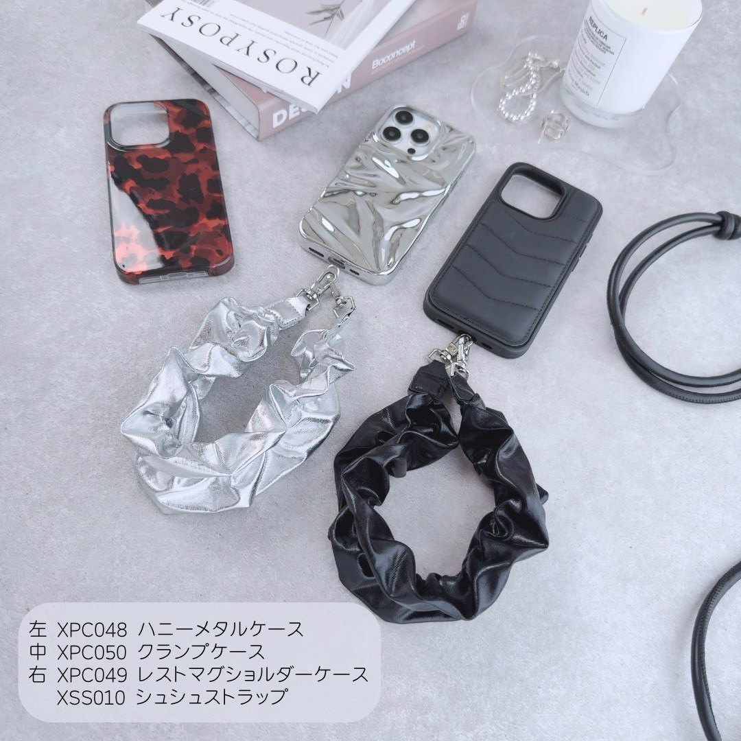 シュシュストラップ スマホストラップ おしゃれ シルバー ブラック