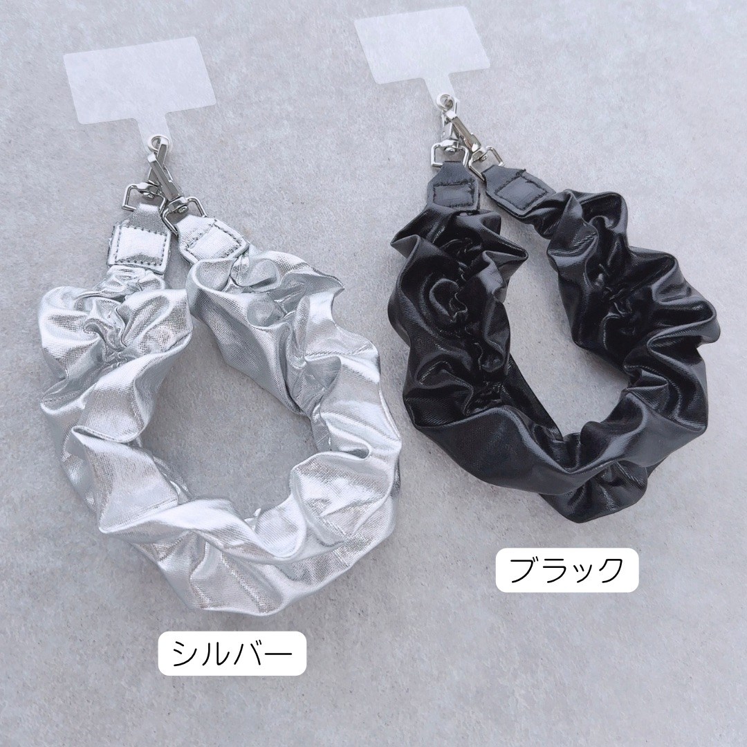 シュシュストラップ スマホストラップ おしゃれ シルバー ブラック