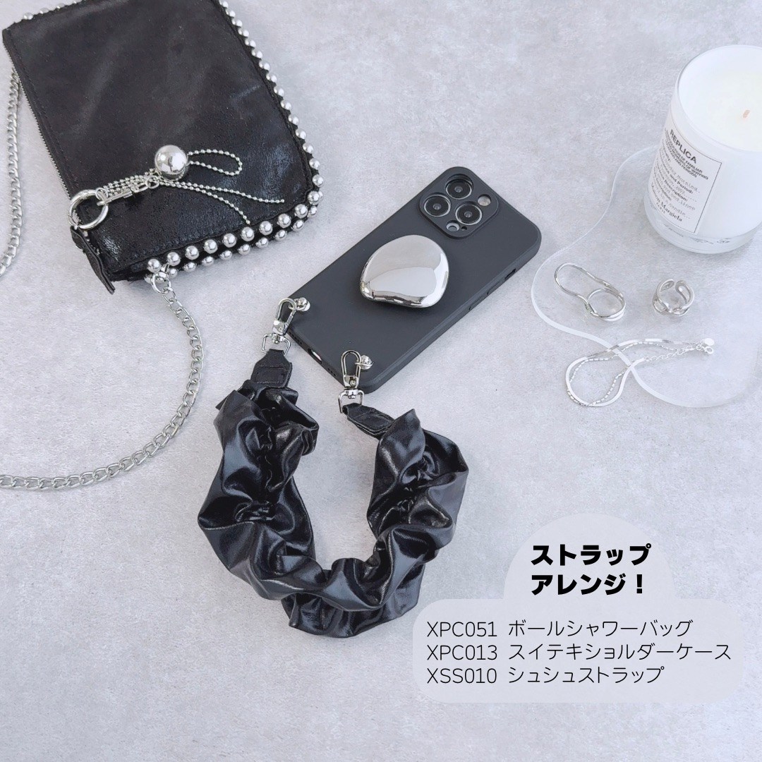 シュシュストラップ スマホストラップ おしゃれ シルバー ブラック