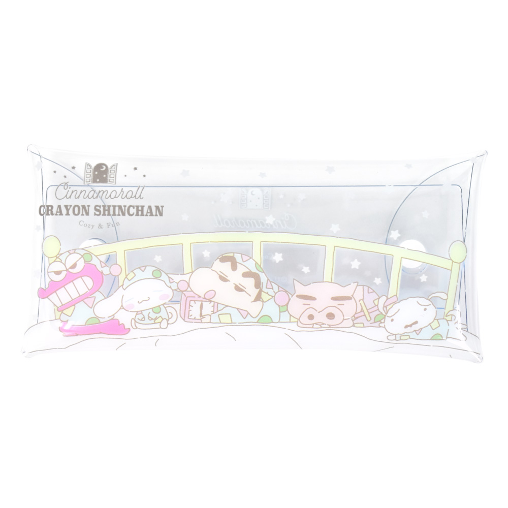 クレヨンしんちゃん シナモロール ペンケース 筆箱 小物入れ クリアマルチケース Lサイズ レディース 女の子 透明 クリア キャラクター グッズ かわいい 洗える 中古