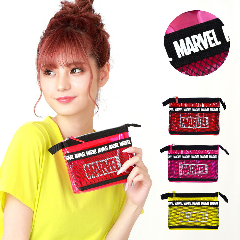 MARVEL（マーベル） ポーチ 化粧ポーチ 2ルーム メッシュ 小物入れ