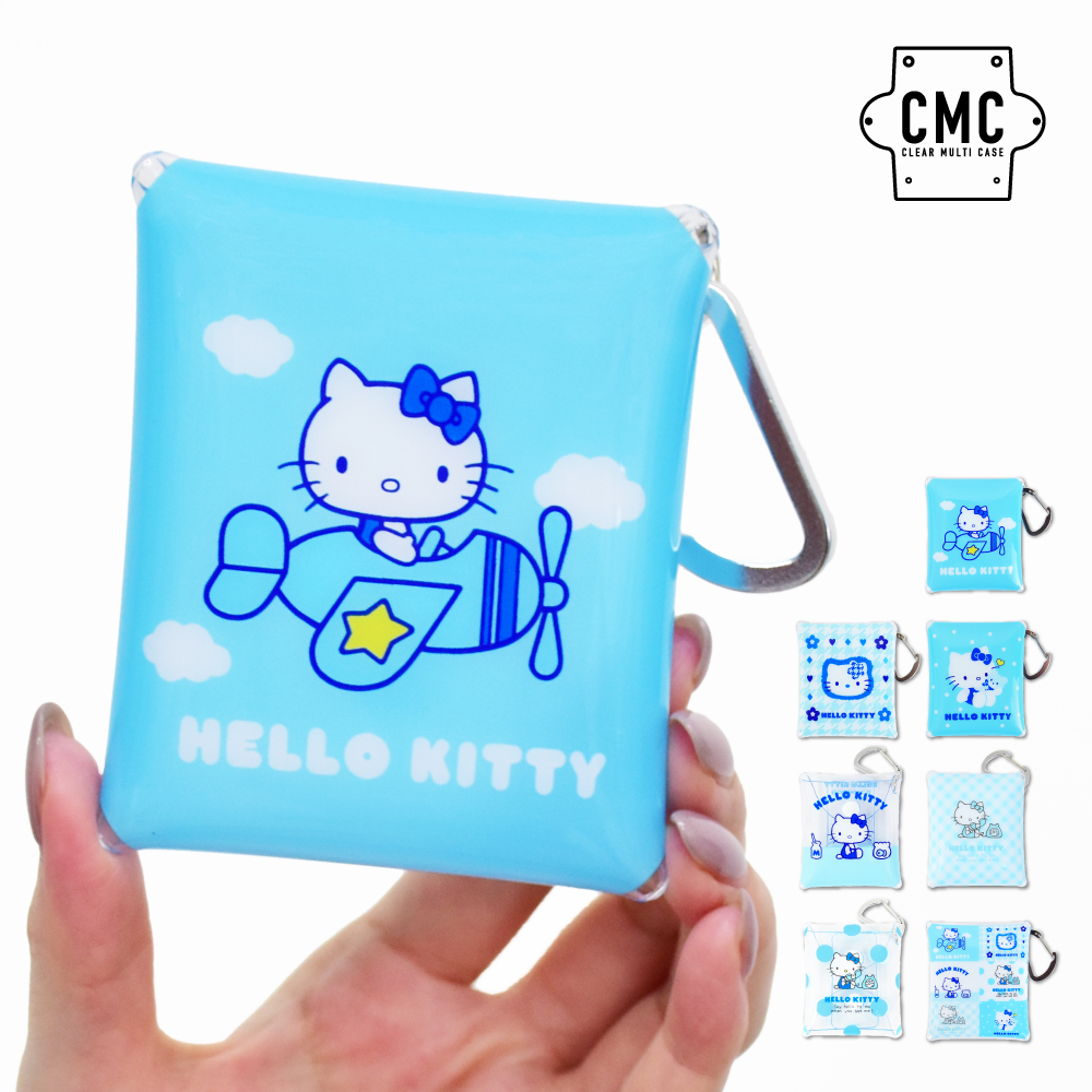 希少　サンリオレトロ　キティ　携帯電話収納ケース 水色　ポーチ sanrio（サンリオ） ハローキティ クリアポーチ カラビナ クリアマルチ