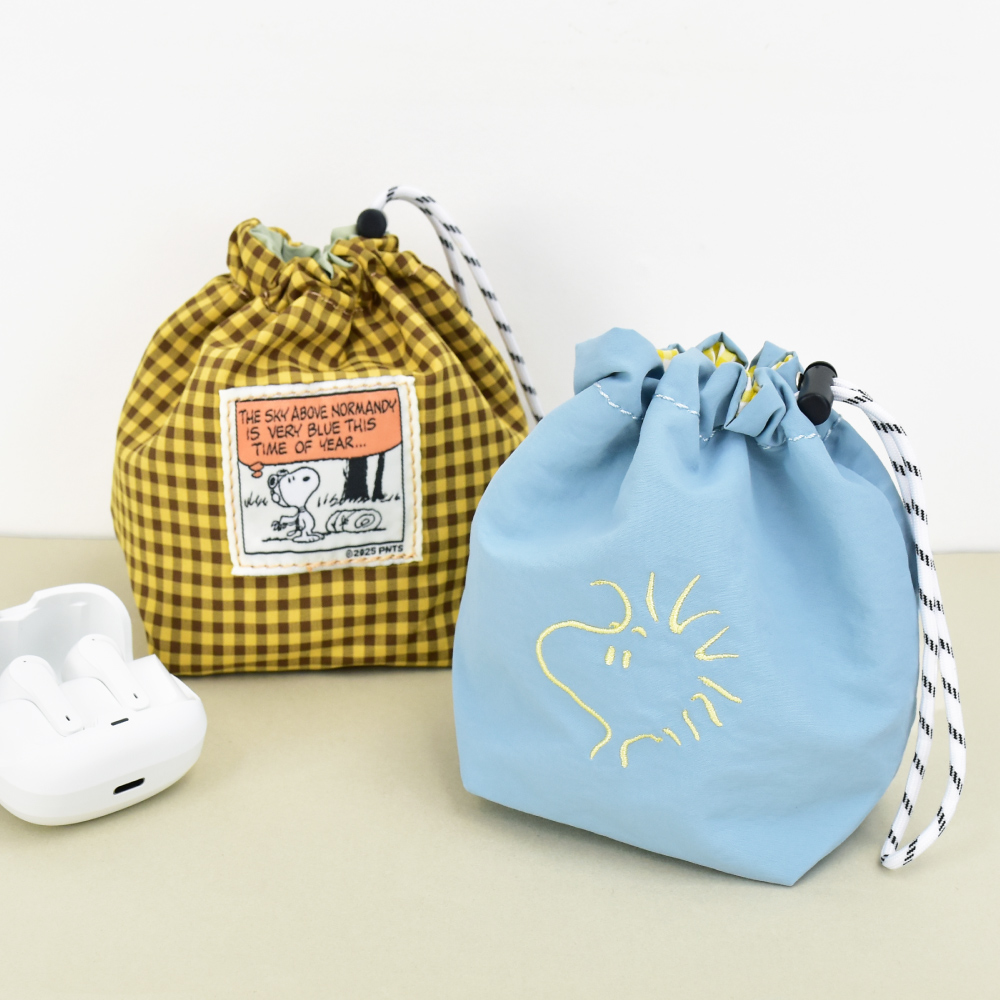 スヌーピー布製時間割　マジッククッション巾着ポーチ　レトロインテリア スヌーピー SNOOPY 巾着ポーチ 巾着袋 小物入れ リバーシブル チェック
