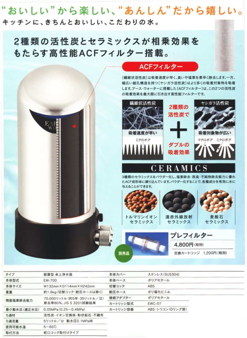 アースウォーターEW-700専用EWC-07型純正浄水器カートリッジ（3ヶ月