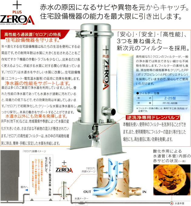 ゼロア（ＺＥＲＯＡ）Z-400型元付けセントラル赤水除去装置ＮＥＷタイプ