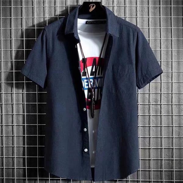 シャツ 半袖 メンズ 開襟シャツ カジュアルシャツ 折り襟 無地 胸ポケット付き スリム 夏服 通勤 オシャレ 細身 普段着 シンプル 新作 快適 | ブランド登録なし | 02