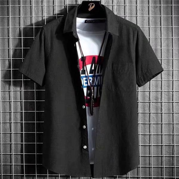 シャツ 半袖 メンズ 開襟シャツ カジュアルシャツ 折り襟 無地 胸ポケット付き スリム 夏服 通勤 オシャレ 細身 普段着 シンプル 新作 快適 | ブランド登録なし | 03