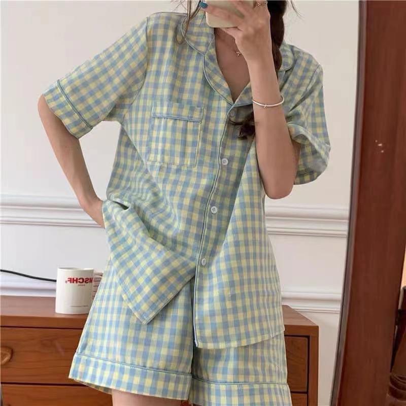 パジャマ レディース 春 夏 秋 半袖 半ズボン ルームウェア 上下セット シャツパジャマ プリント 女性 セットアップ 前開き トレンド 部屋着 | ブランド登録なし | 10