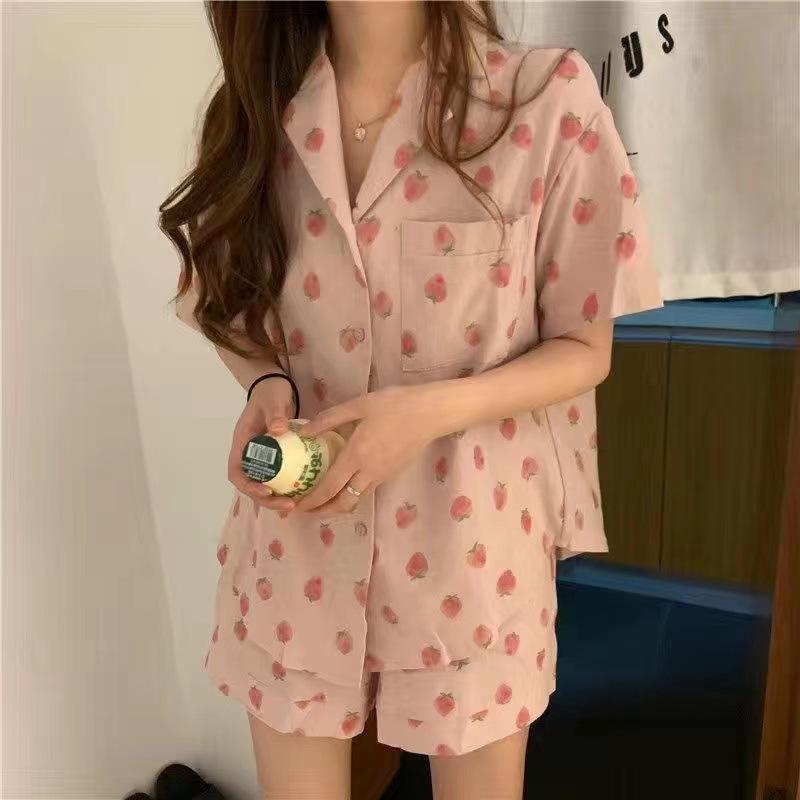 パジャマ レディース 春 夏 秋 半袖 半ズボン ルームウェア 上下セット シャツパジャマ プリント 女性 セットアップ 前開き トレンド 部屋着 | ブランド登録なし | 12