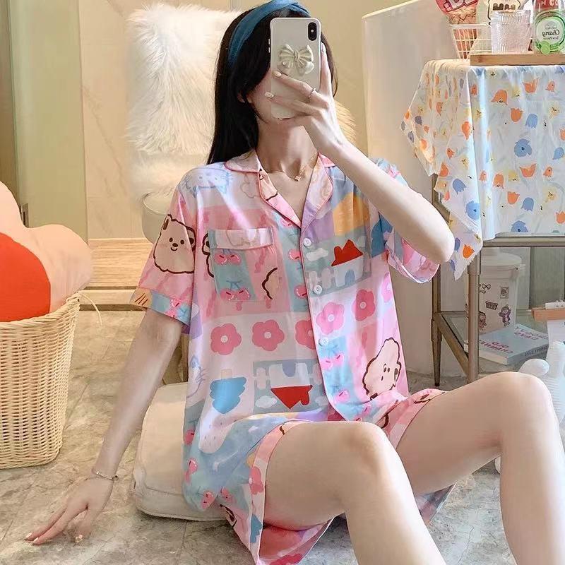 パジャマ レディース 春 夏 秋 半袖 半ズボン ルームウェア 上下セット シャツパジャマ プリント 女性 セットアップ 前開き トレンド 部屋着 | ブランド登録なし | 14