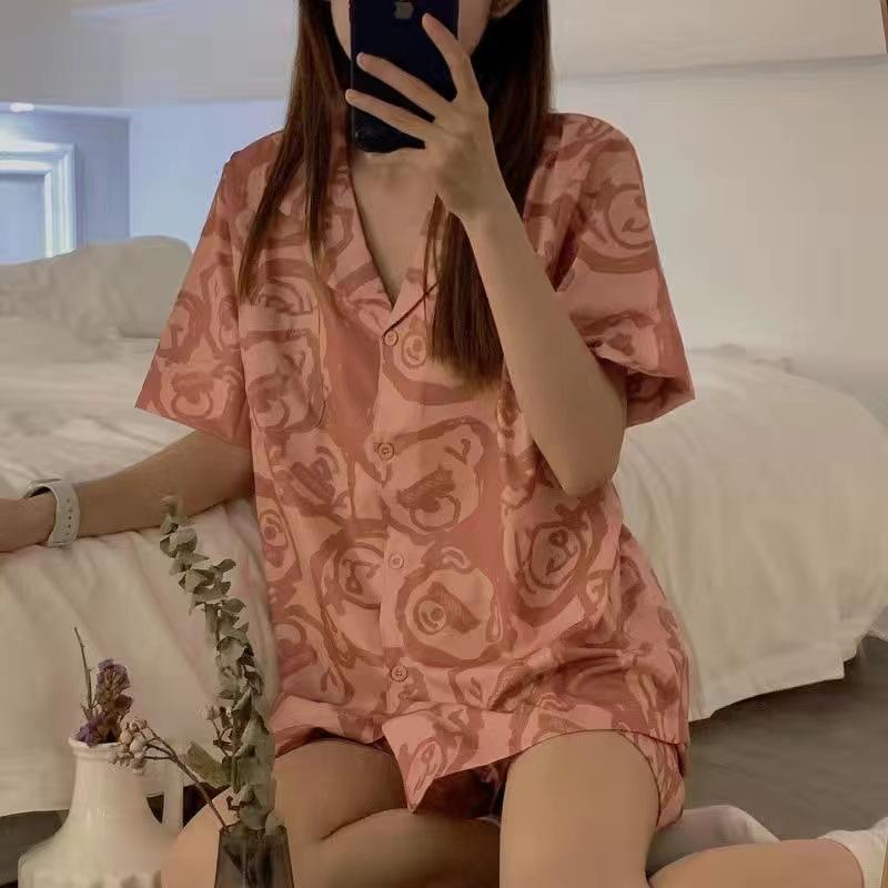 パジャマ レディース 春 夏 秋 半袖 半ズボン ルームウェア 上下セット シャツパジャマ プリント 女性 セットアップ 前開き トレンド 部屋着 | ブランド登録なし | 16
