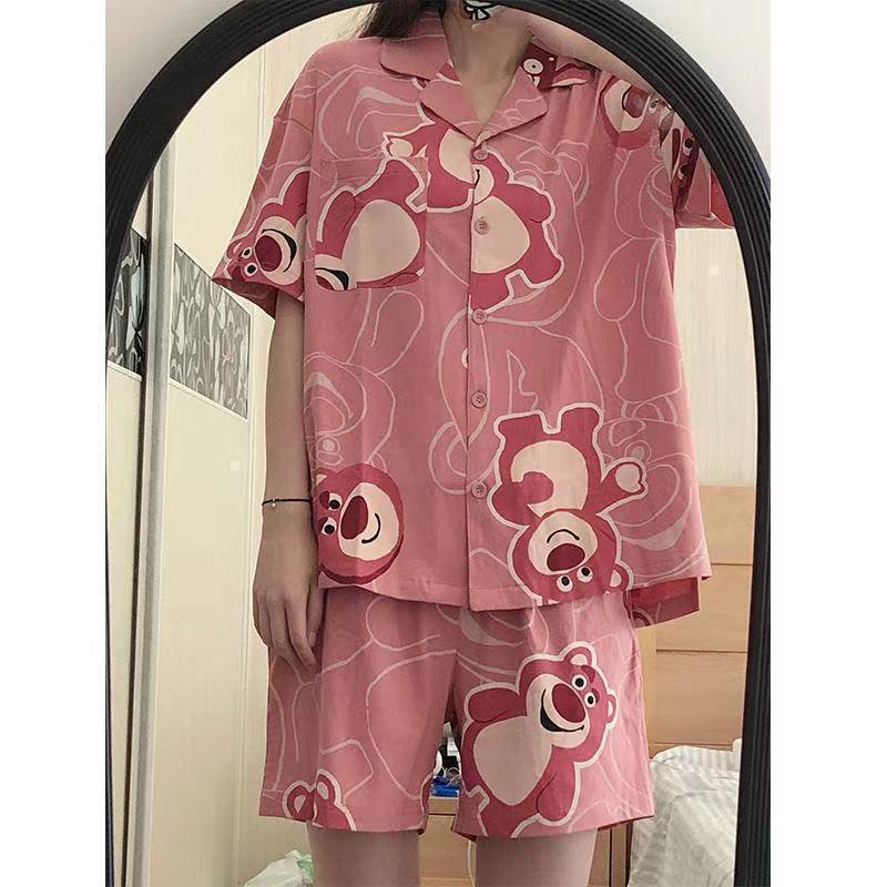 パジャマ レディース 春 夏 秋 半袖 半ズボン ルームウェア 上下セット シャツパジャマ プリント 女性 セットアップ 前開き トレンド 部屋着 | ブランド登録なし | 17
