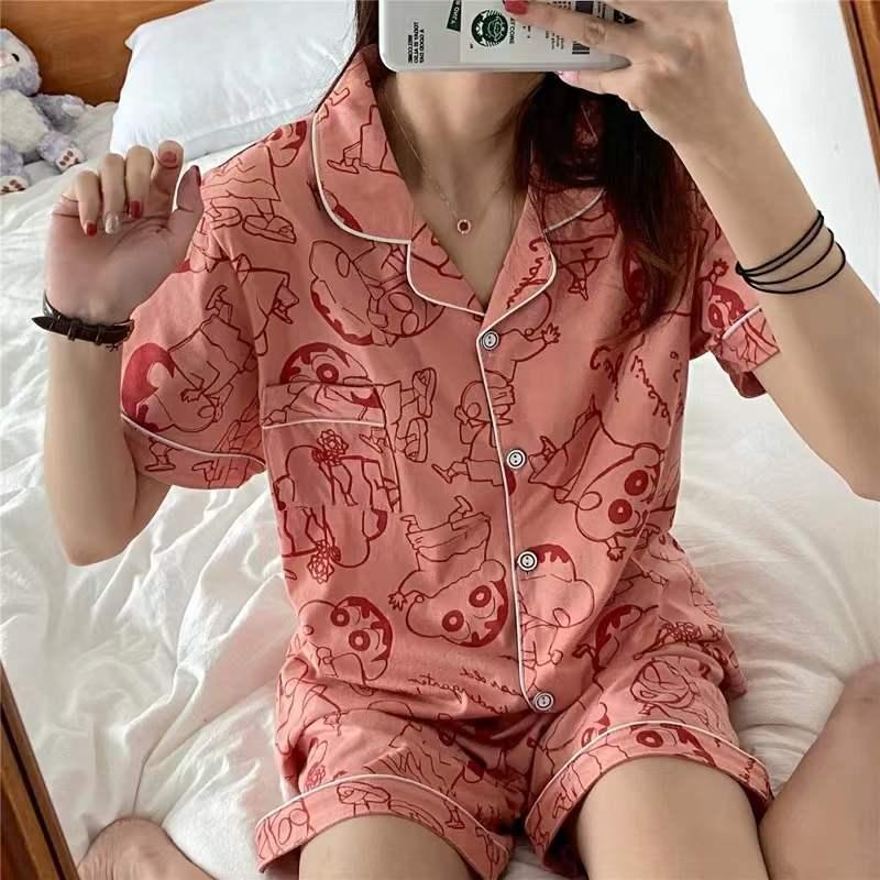 パジャマ レディース 春 夏 秋 半袖 半ズボン ルームウェア 上下セット シャツパジャマ プリント 女性 セットアップ 前開き トレンド 部屋着 | ブランド登録なし | 19