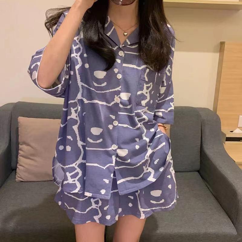 パジャマ レディース 春 夏 秋 半袖 半ズボン ルームウェア 上下セット シャツパジャマ プリント 女性 セットアップ 前開き トレンド 部屋着 | ブランド登録なし | 07