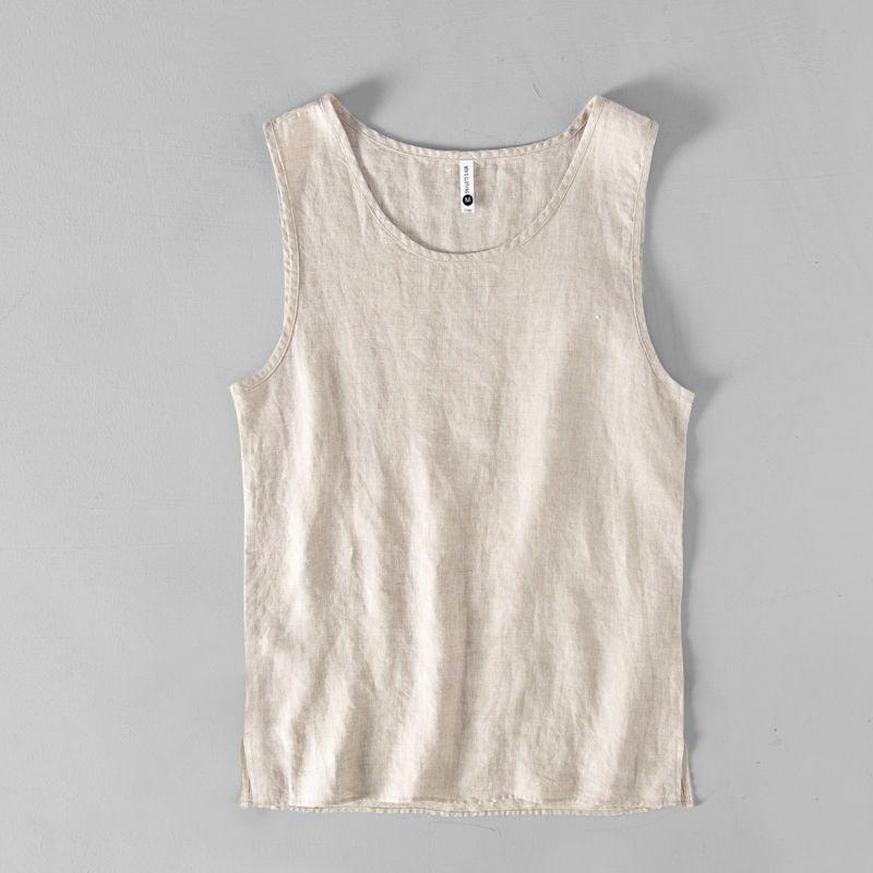 リネンＴシャツ 袖なし タンク メンズ カットソー 無地 麻ス インナー 夏 インナー 男性 カジュアル 亜麻 薄手 快 | ブランド登録なし | 02