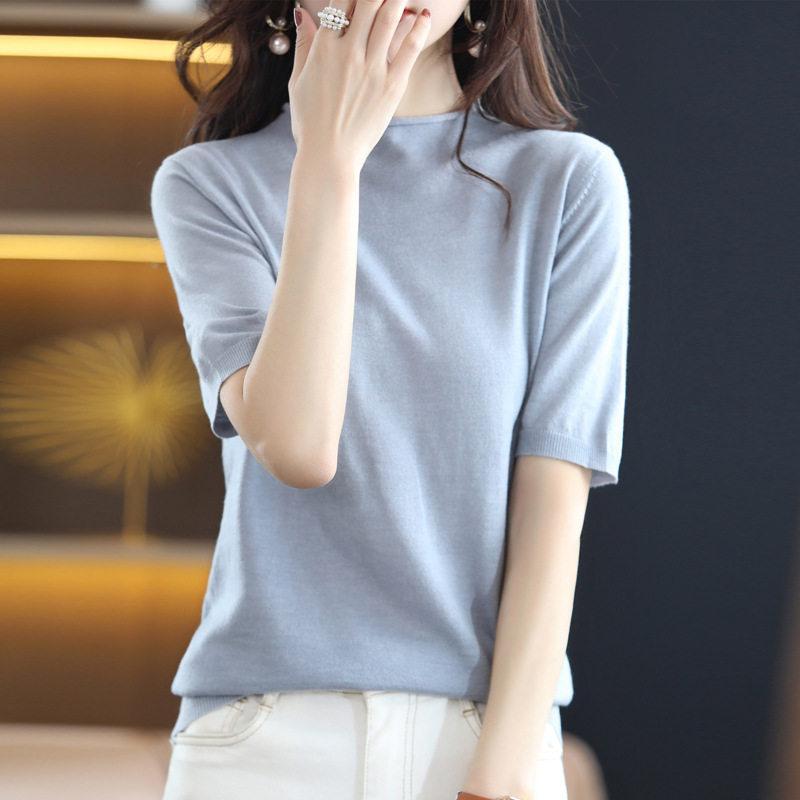 ニットtシャツ tシャツ ニット レディース 半袖 五分袖 ゆったり ス カットソー サマーニット 春 夏 オフィスカジュアル 大きいサイズ | ブランド登録なし | 05