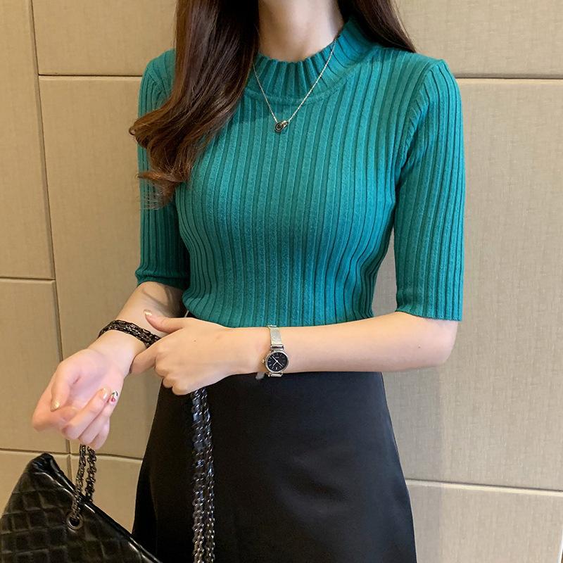 サマーニット レディース半袖　プチハイネック サマーニット 五分袖 コーデ ス シンプル Tシャツ インナー 春夏 秋 女性用 エレガント | ブランド登録なし | 06