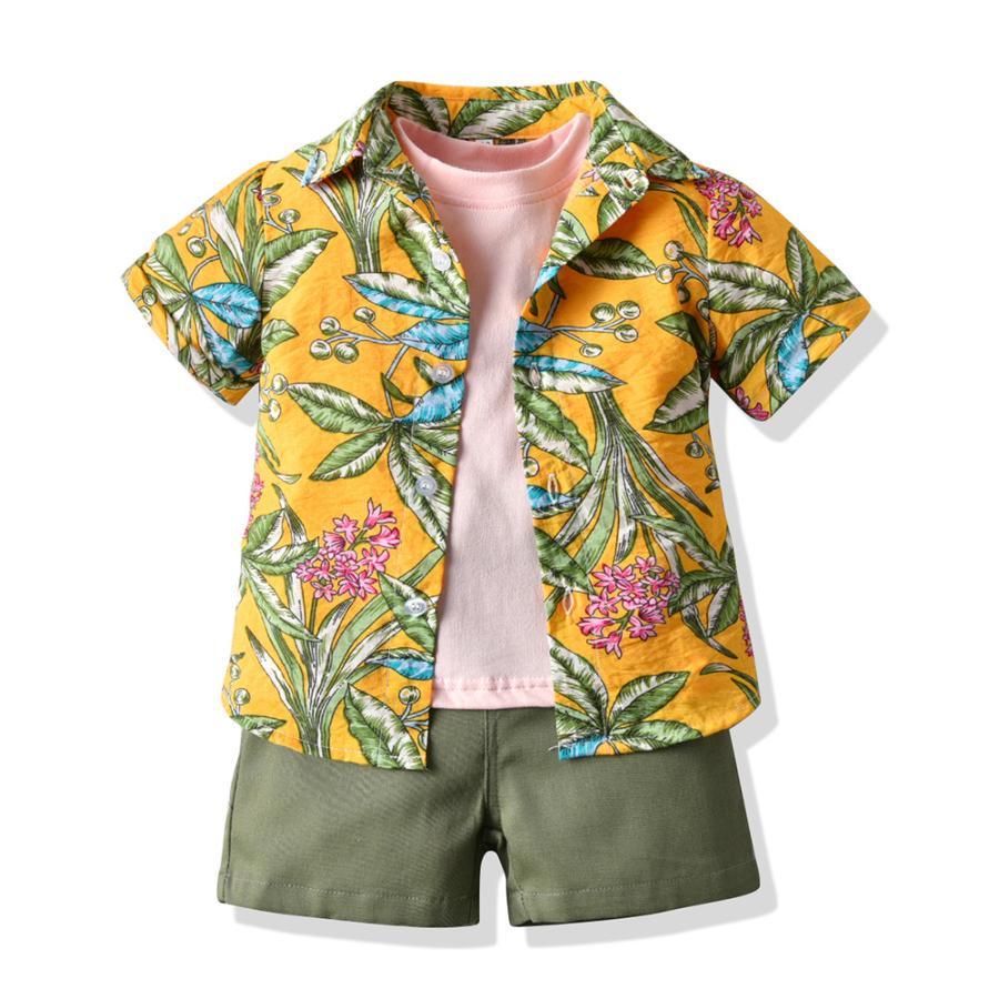 キッズ アロハシャツ Tシャツ 短パンツ 3点セット ビーチウェア 夏 半袖シャツ 男の子 開襟シャツ 子ども服 ハワイアン 総柄 カジュアル | ブランド登録なし | 03