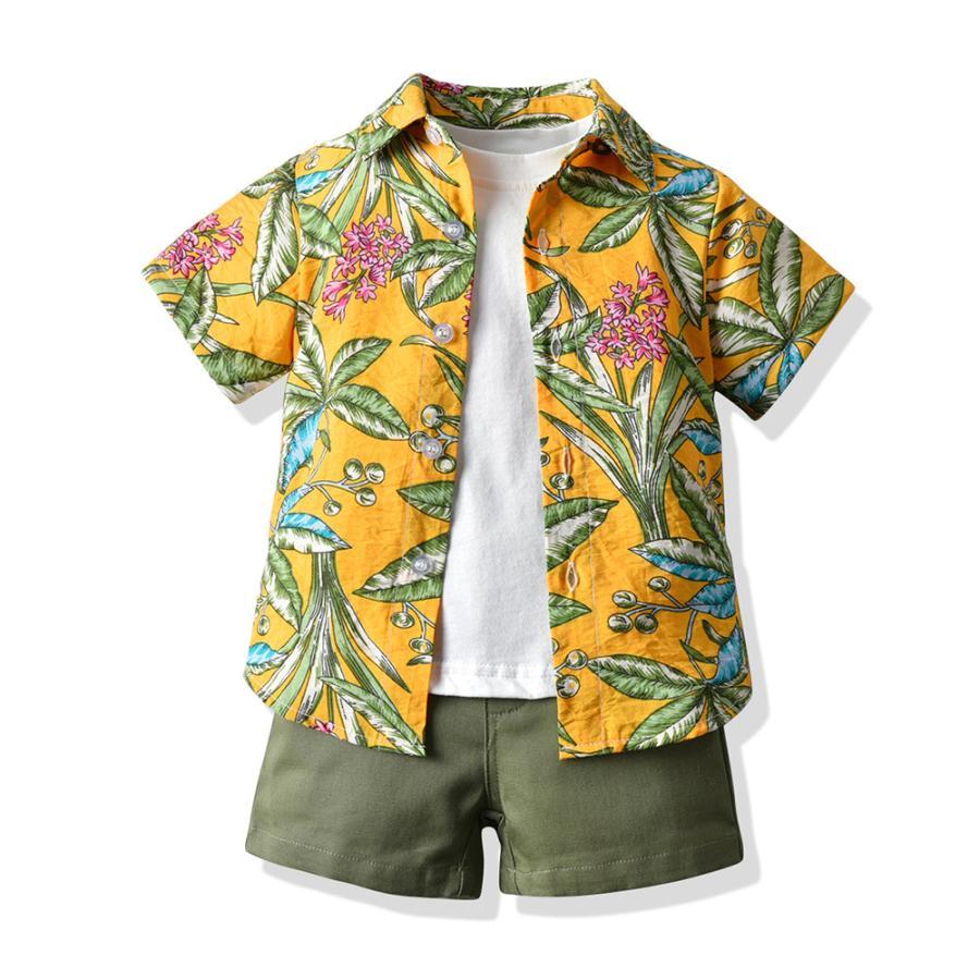 キッズ アロハシャツ Tシャツ 短パンツ 3点セット ビーチウェア 夏 半袖シャツ 男の子 開襟シャツ 子ども服 ハワイアン 総柄 カジュアル | ブランド登録なし | 04