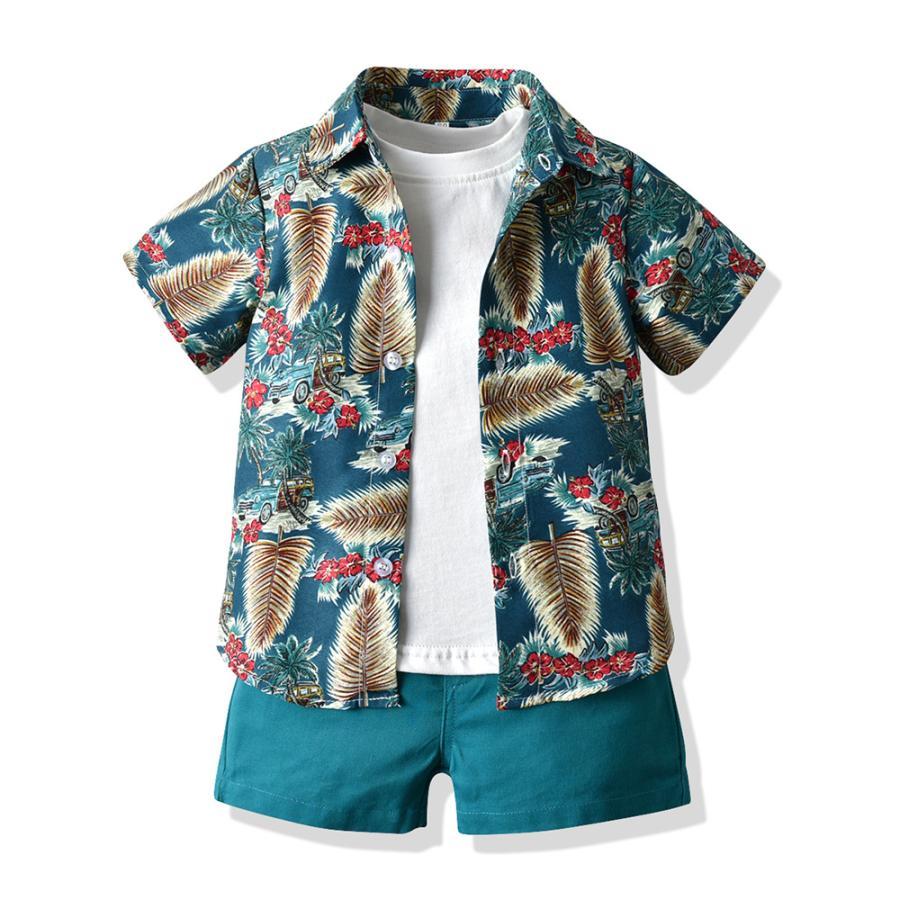 キッズ アロハシャツ Tシャツ 短パンツ 3点セット ビーチウェア 夏 半袖シャツ 男の子 開襟シャツ 子ども服 ハワイアン 総柄 カジュアル | ブランド登録なし | 06