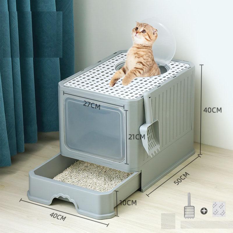 猫トイレ 砂 におい対策 目隠し 引き出し 折りたたみ式 フルカバー ボックストイレ 散らからない スコップ付き 猫用トイレ用品 ペット用 | ブランド登録なし | 01