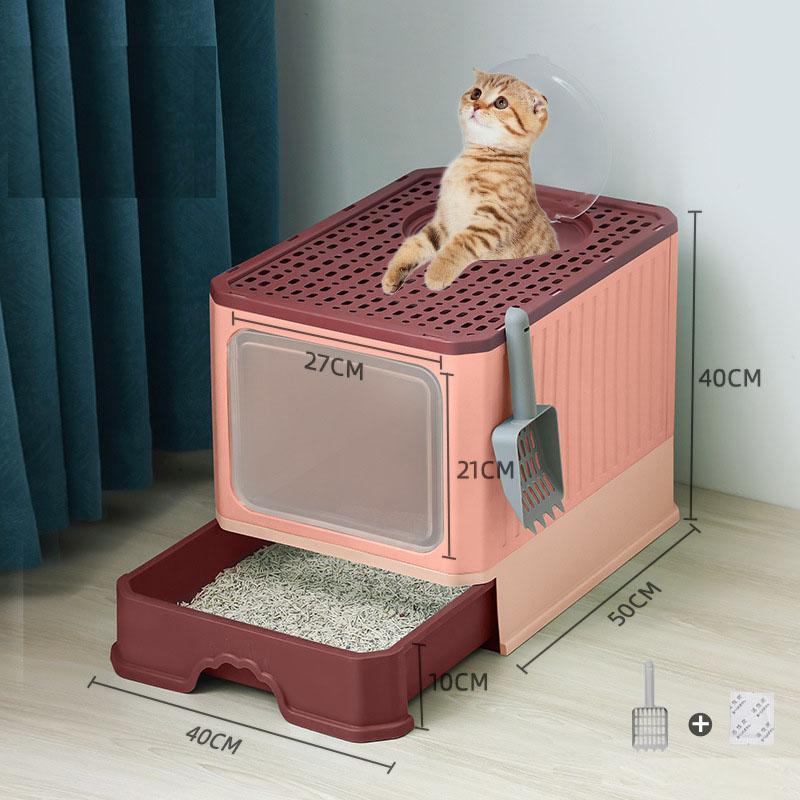 猫トイレ 砂 におい対策 目隠し 引き出し 折りたたみ式 フルカバー ボックストイレ 散らからない スコップ付き 猫用トイレ用品 ペット用 | ブランド登録なし | 02