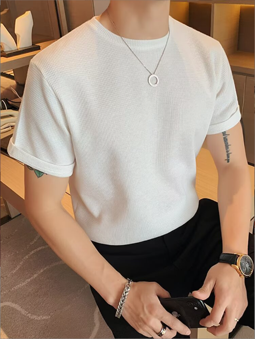 サマーニット メンズ トップス クルーネック半袖ニット 半袖 無地 薄手 クルーネック Tシャツ ゴルフ シャツ キレイめ 夏 父の日 春夏コーデ 着回しやすい | ブランド登録なし | 01