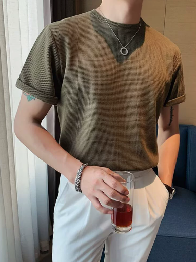 サマーニット メンズ トップス クルーネック半袖ニット 半袖 無地 薄手 クルーネック Tシャツ ゴルフ シャツ キレイめ 夏 父の日 春夏コーデ 着回しやすい | ブランド登録なし | 02