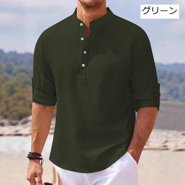 ポロシャツ メンズ ロールアップ 半袖 五分袖 夏 ゴルフウェア トップス ワッフル | ブランド登録なし | 01