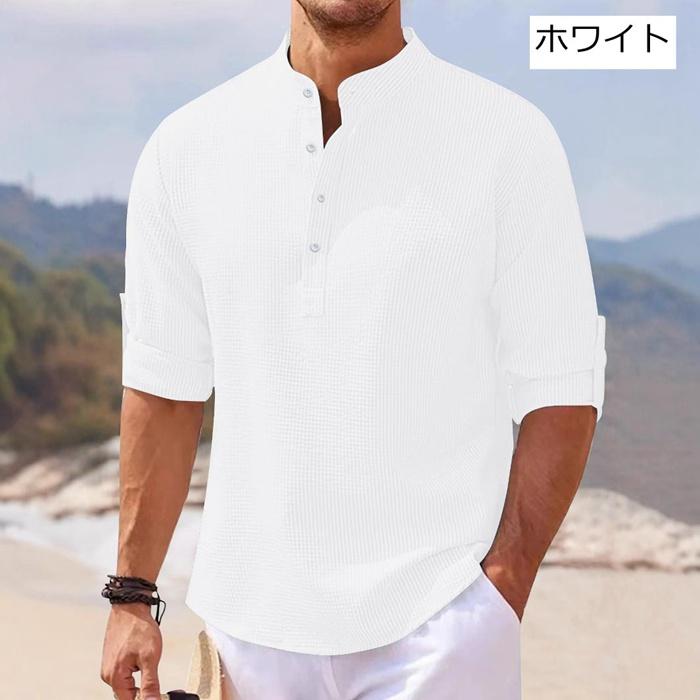 ポロシャツ メンズ ロールアップ 半袖 五分袖 夏 ゴルフウェア トップス ワッフル | ブランド登録なし | 02