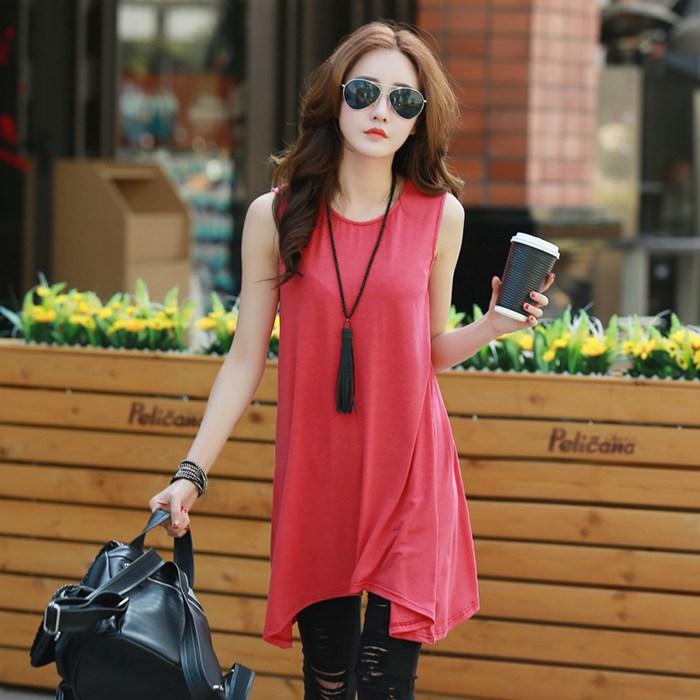 タンクトップ レディース ノースリーブ Uネック　ロング チュニック ワンピース ゆったり カットソー　Tシャツ 無地 夏 トップス | ブランド登録なし | 04