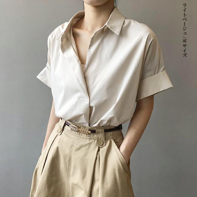 シャツ レディース ドルマン シャツブラウス スキッパー ブラウス 夏 トレンド 二の腕カバー 半袖シャツ 抜け感 Vネック 体型カバー 着痩せ | ブランド登録なし | 03