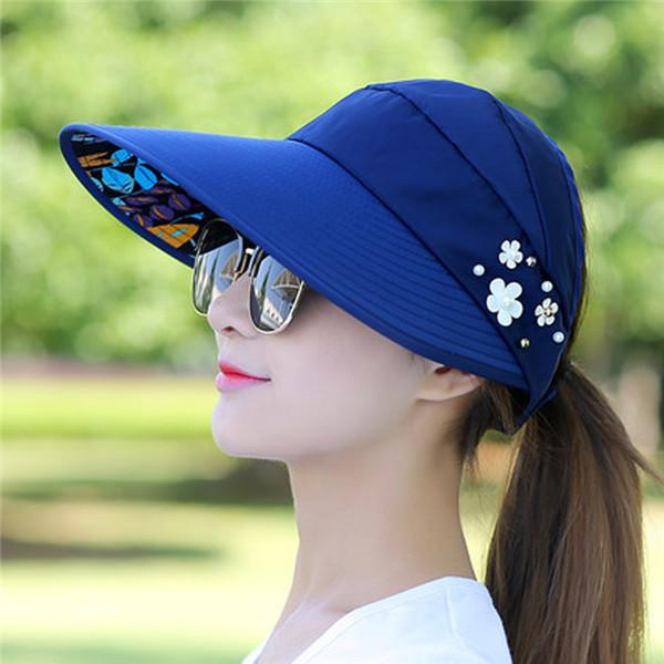 サンバイザー 帽子 レディース 折りたたみ 7カラー 花柄 サイズ調整可 紐付き 通気性 UVカット つば広 日焼け防止 アウトドア 旅行 リゾート | ブランド登録なし | 01