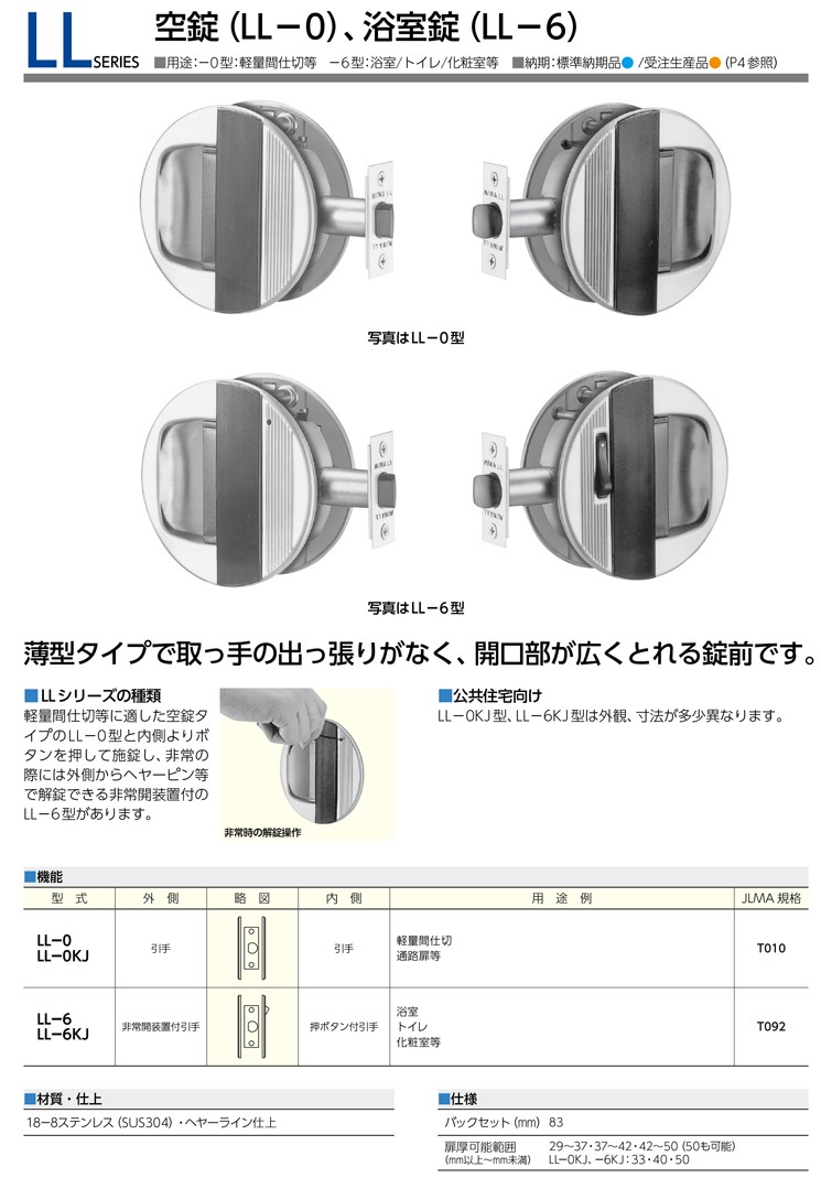 美和ロック ＭＩＷＡ ＬＬ−０ 空錠 ＳＴ バックセット８３ｍｍ 扉厚