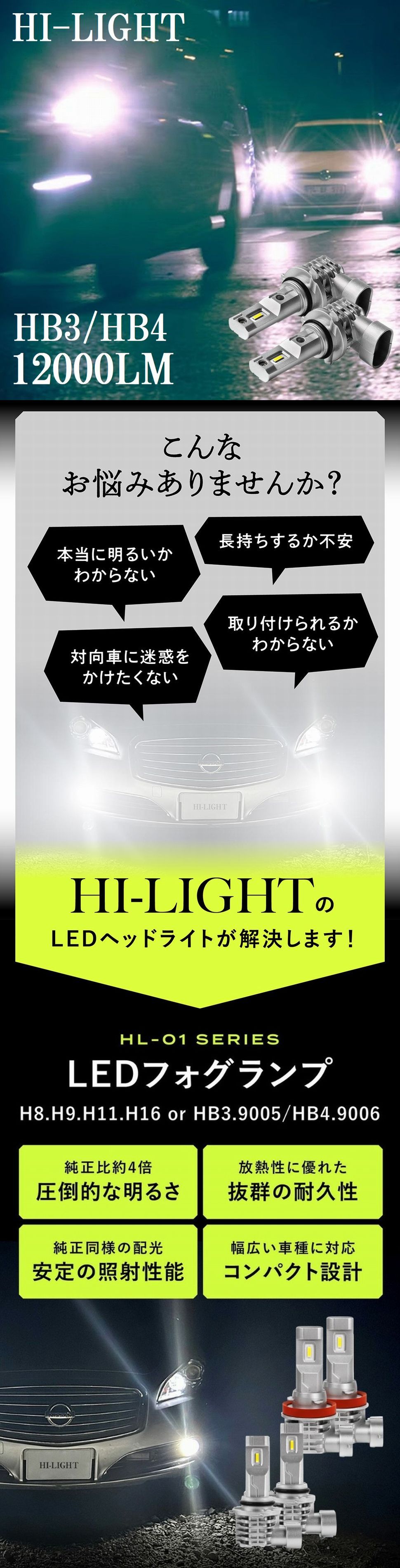 ハイエース TRH KDH2## H24.5~H25.11 フォグ ハイビーム LED化 HB3