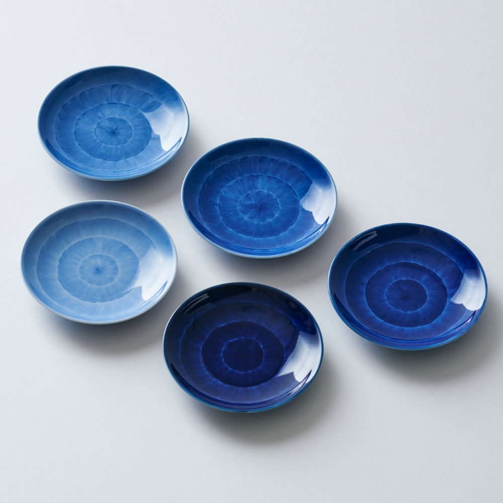 副久GOSU 3寸皿（10cm） 5色セット 呉須 ブルー 青 濃紺 肥前吉田焼 有田焼 副久製陶所 佐賀 嬉野 陶磁器 磁器 伝統工芸 和モダンの画像