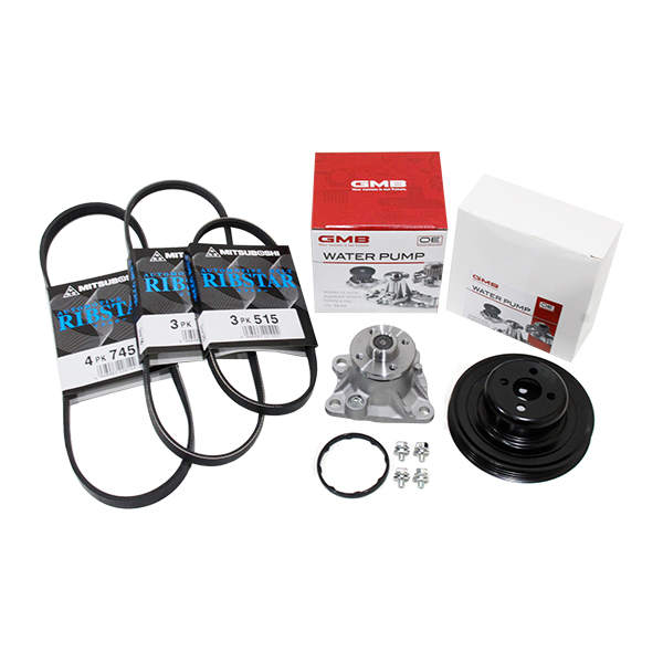 ウォーターポンプ ＆ 対策プーリー ベルト 3本セット ダイハツ ムーヴ