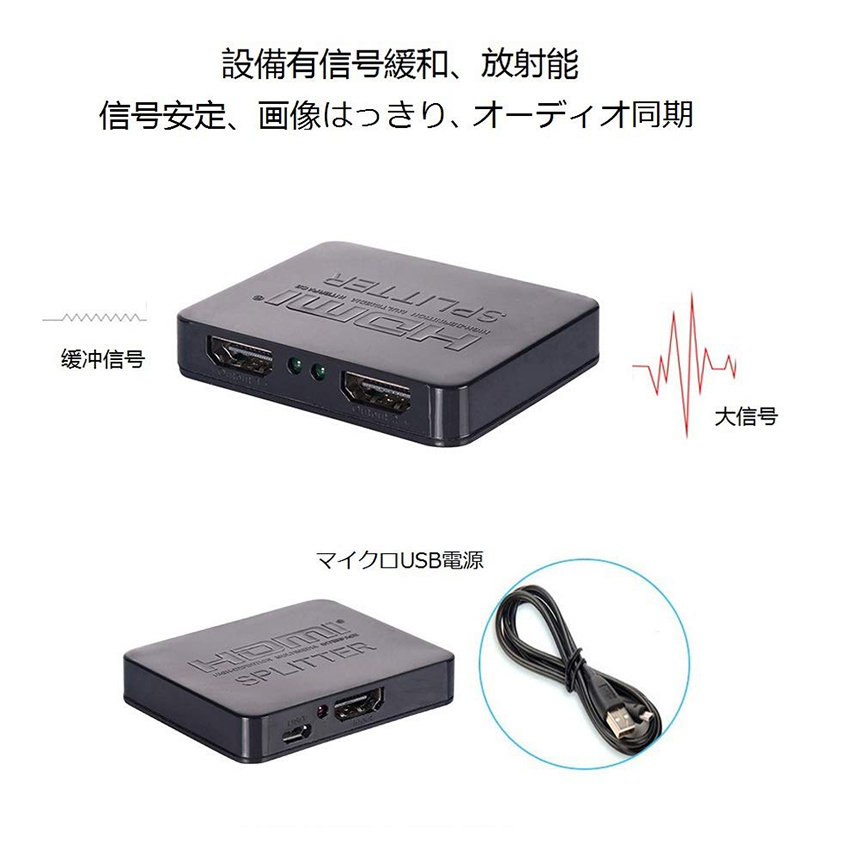 HDMI分配器 1入力2出力 4K 30Hz HDMI スプリッター 2K 2160P 3D映像