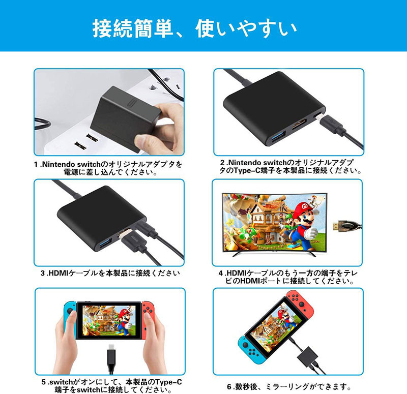 Type C Switch HDMI 出力 3in1 ドック スイッチ to HDMI変換アダプター
