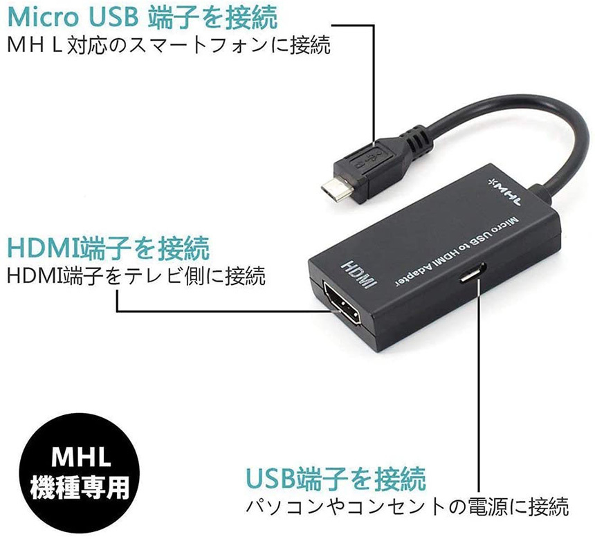 MHL HDMI 変換 アダプタ Micro USB to ケーブル テレビへ映像伝送