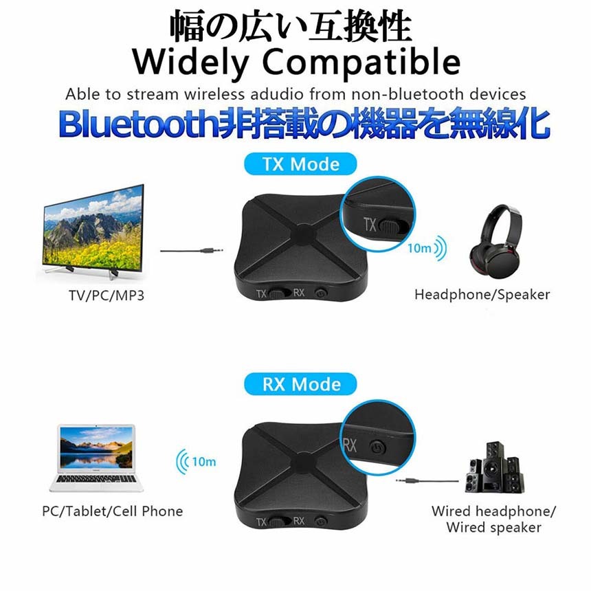 ワイヤレス送受信機 トランスミッターとレシーバー 2個セット Bluetooth 5 トランスミッター レシーバー 2in1 無線 オーディオ 送信